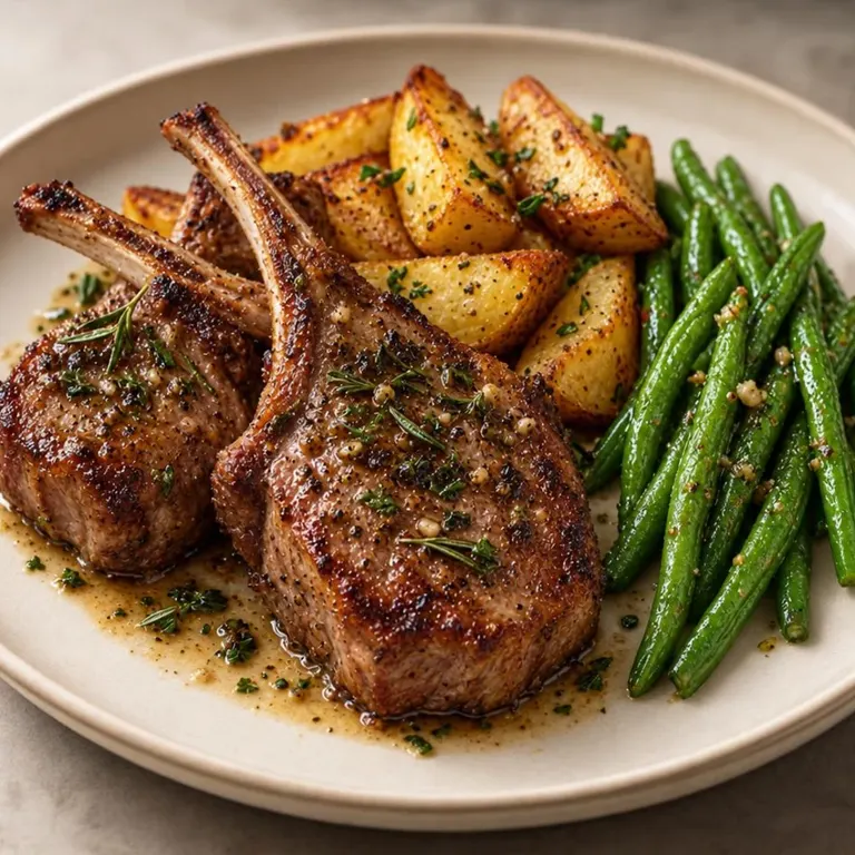 Herb lamb chops with potatoes & green beans