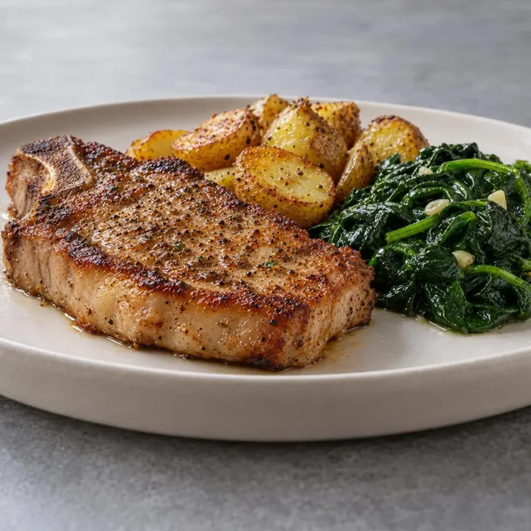 Herb Pork Chops with Potatoes & Spinach