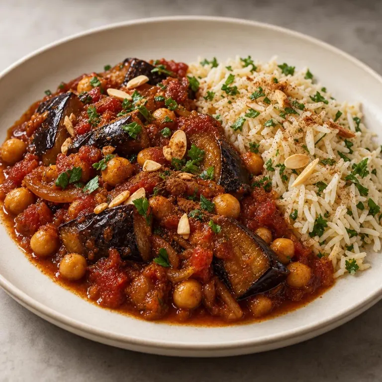 Eggplant chickpea tagine with rice