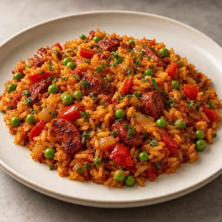 Chorizo rice with peas