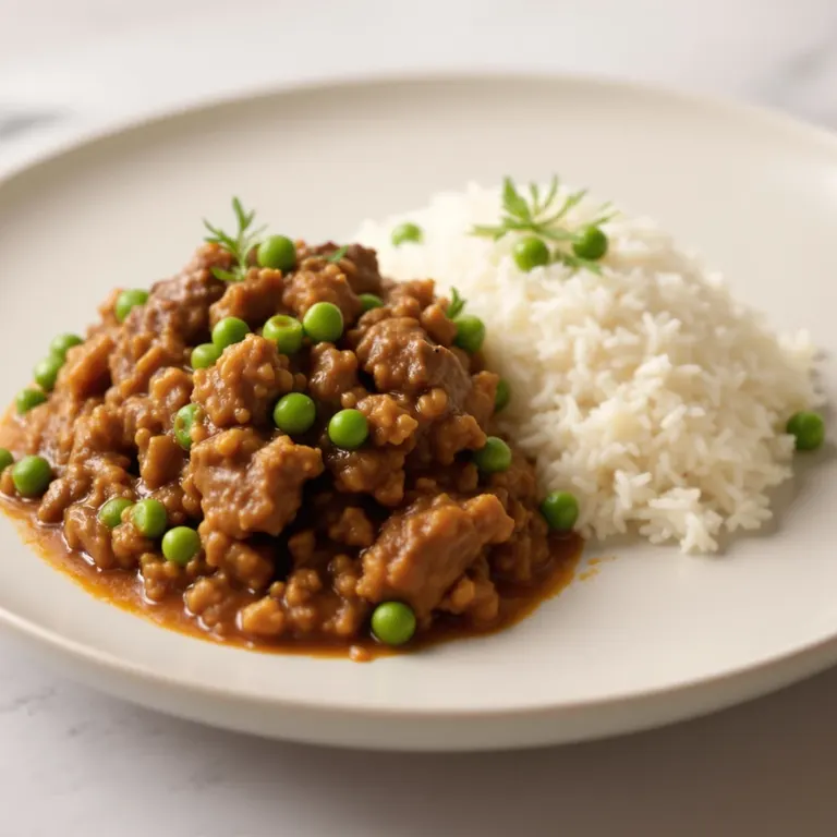 Lamb keema with peas and rice