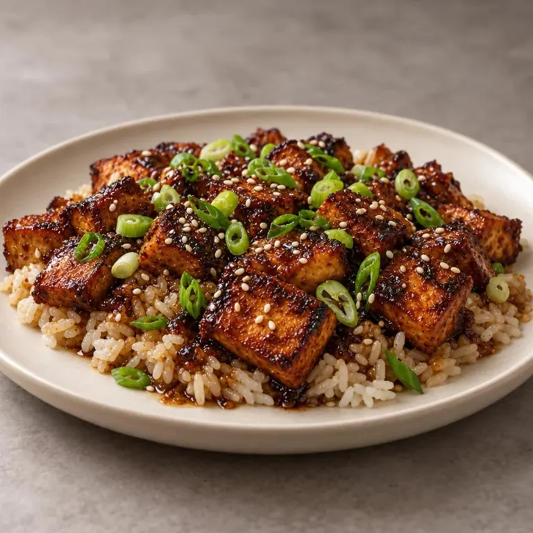 Sesame tofu rice with scallions