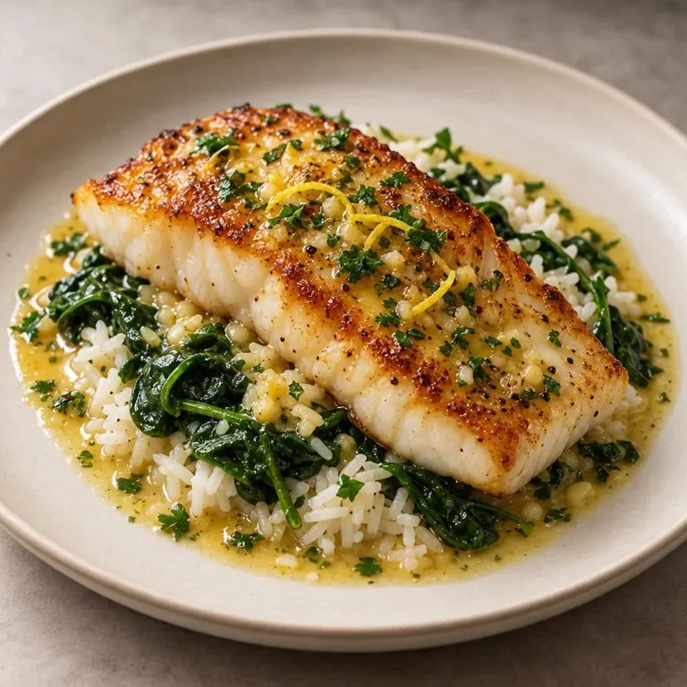Tue: Lemon-butter white fish with spinach rice
