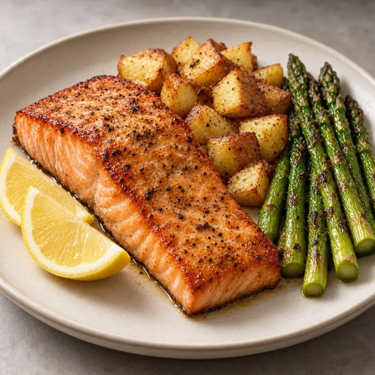 Lemon salmon with asparagus & potatoes