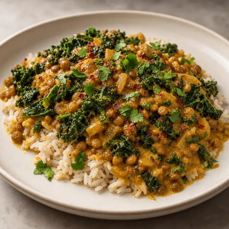 Lentil coconut kale with rice
