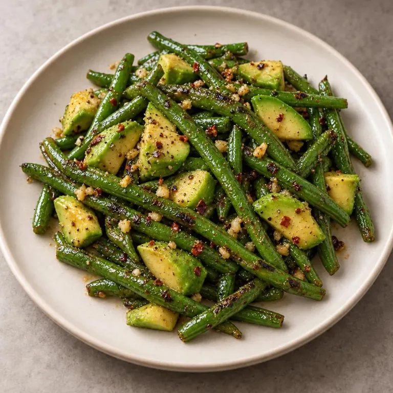 Avocado green beans plate