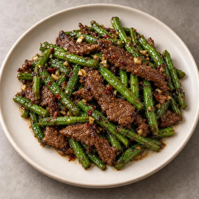 Beef green beans plate