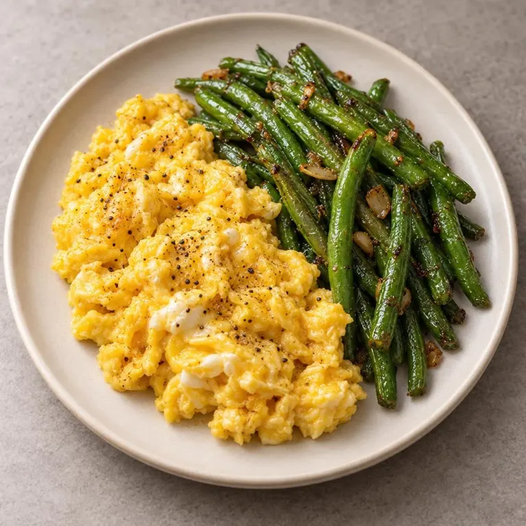 Eggs green beans plate