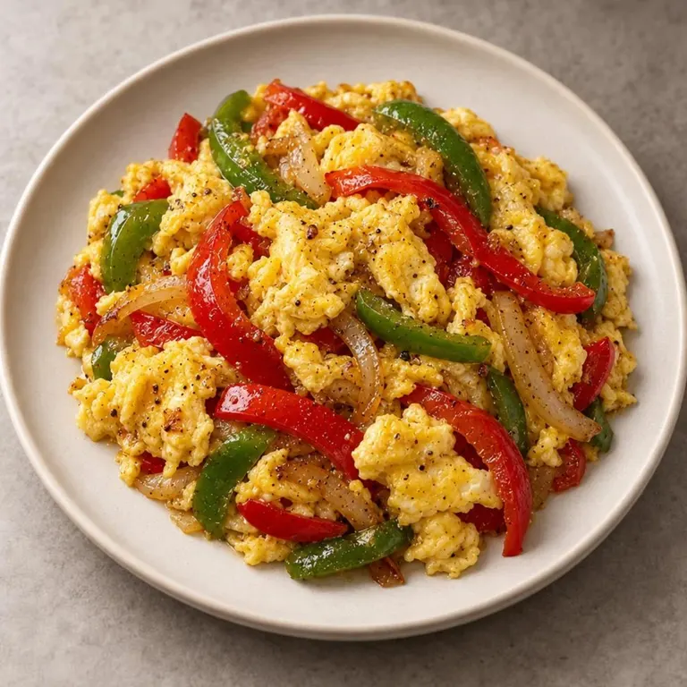Eggs peppers plate