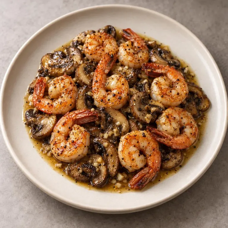 Shrimp mushrooms plate
