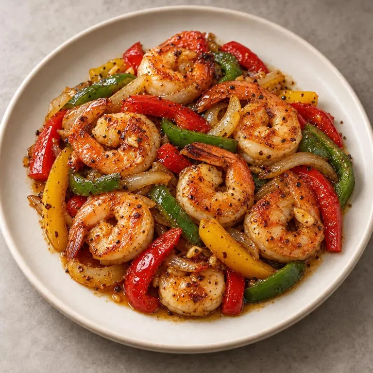 Shrimp peppers plate