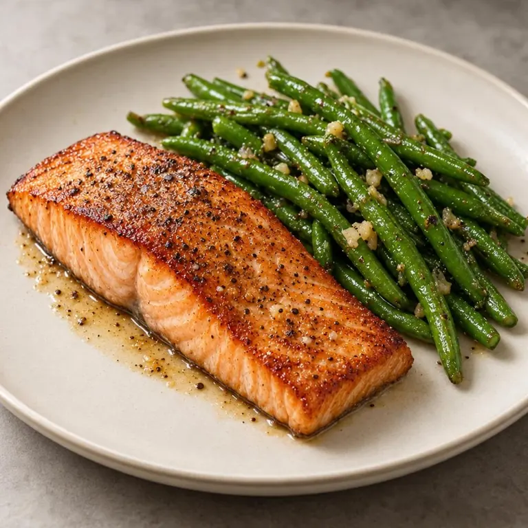 Salmon green beans plate