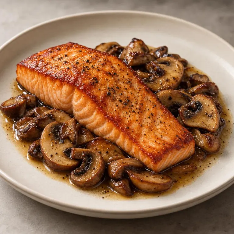 Salmon mushrooms plate