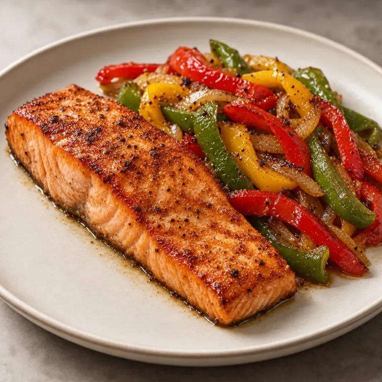 Salmon peppers plate