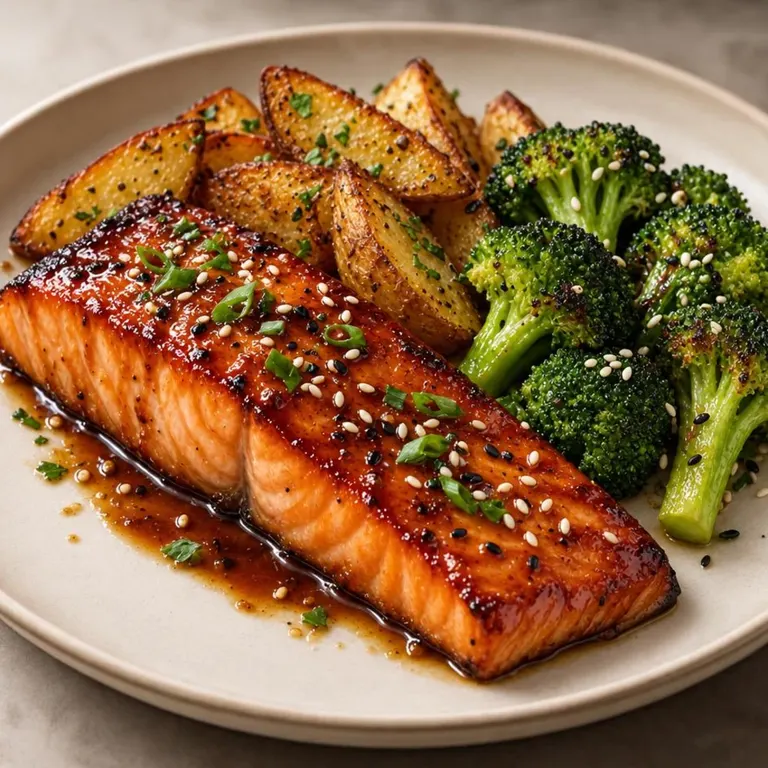 Soy-sesame glazed salmon & potatoes