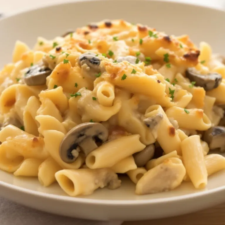 Chicken mushroom pasta bake