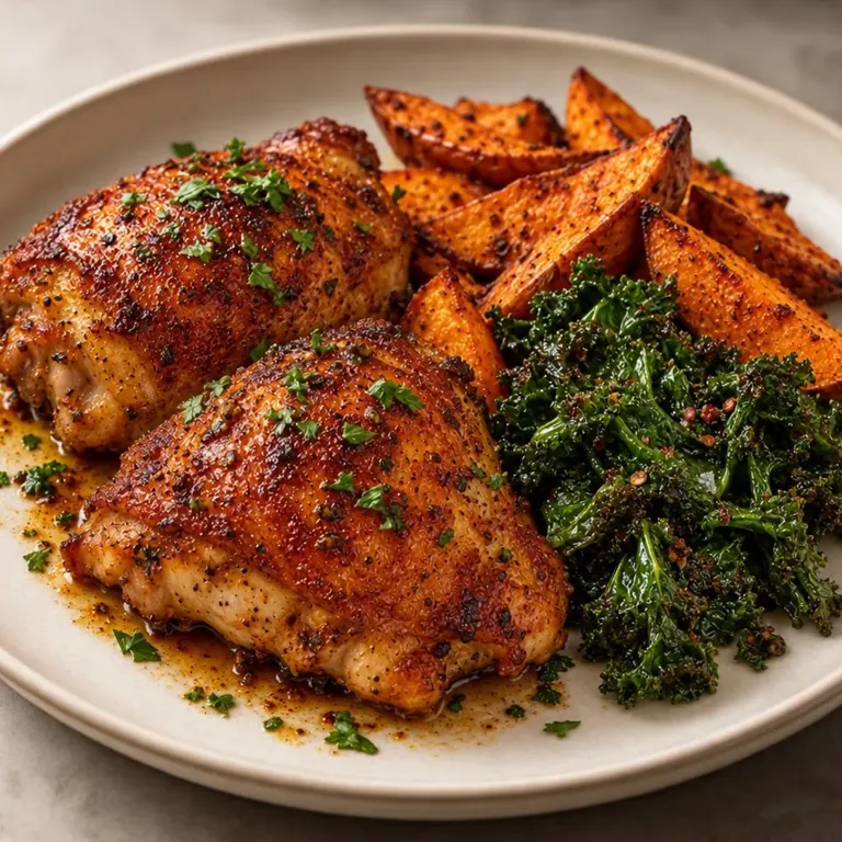 Paprika chicken thighs with sweet potato & kale