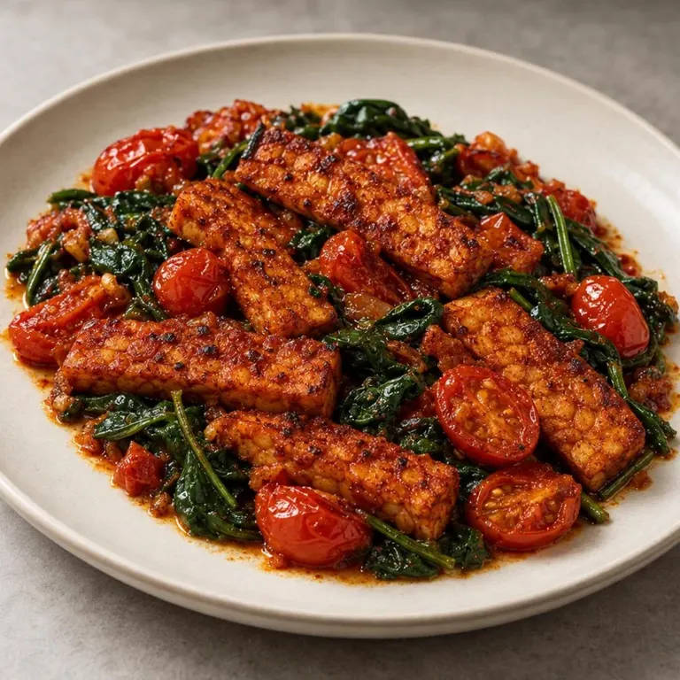 Paprika Tempeh with Spinach & Tomatoes