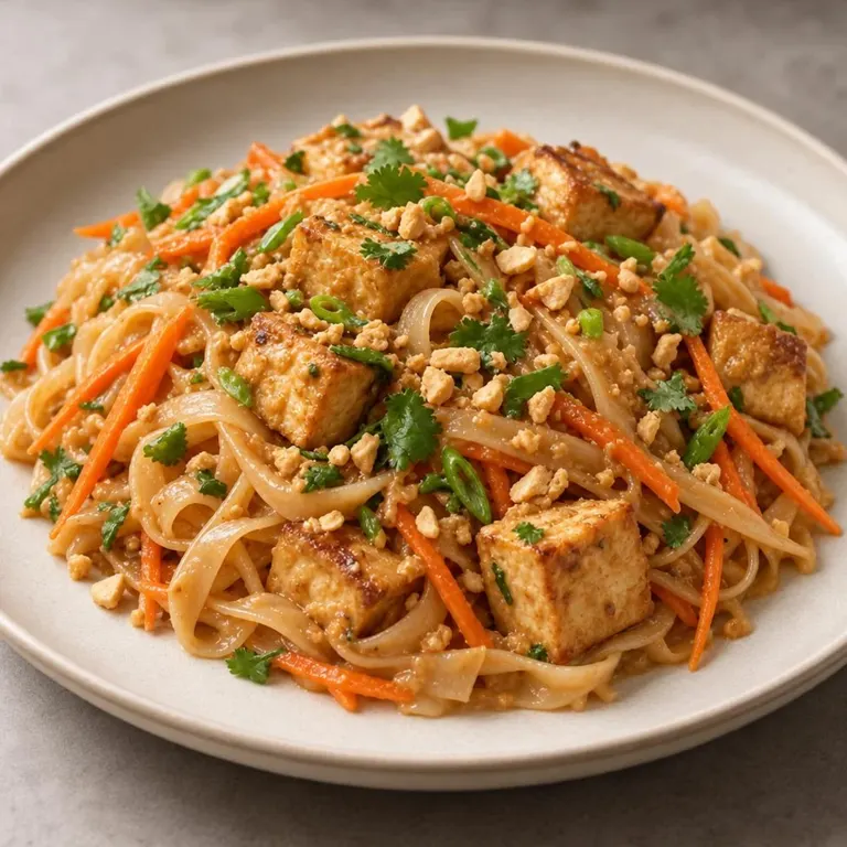 Peanut tofu rice noodles with carrot