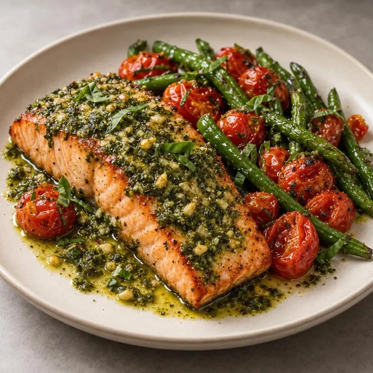 Pesto Salmon with Roasted Tomatoes