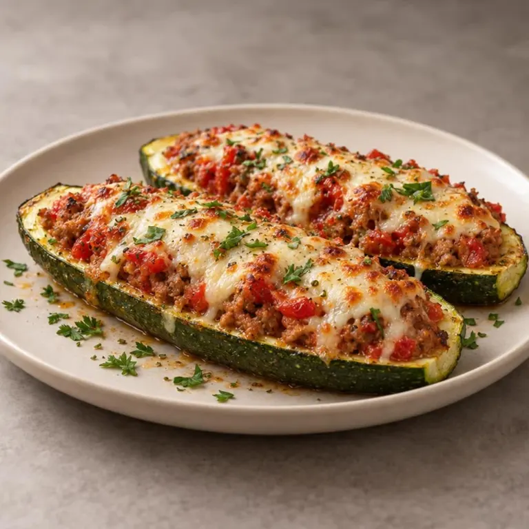 Pork-stuffed zucchini with mozzarella