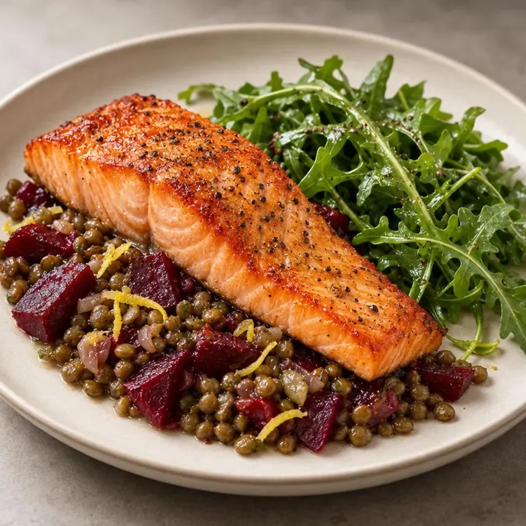 Roast Salmon with Beets & Lentils