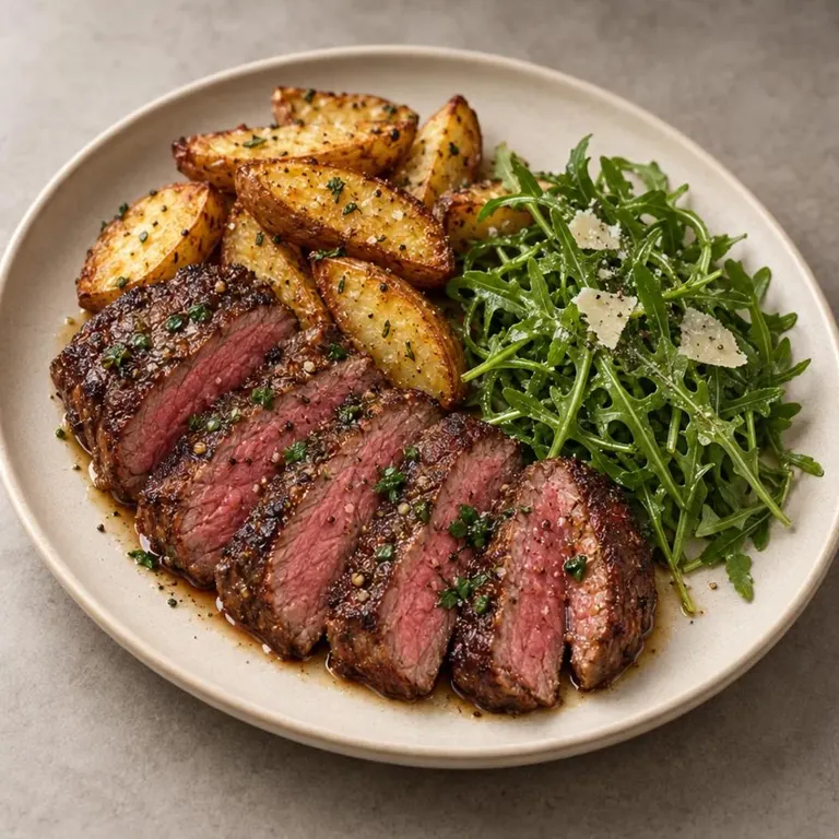 Oven steak with potatoes & arugula