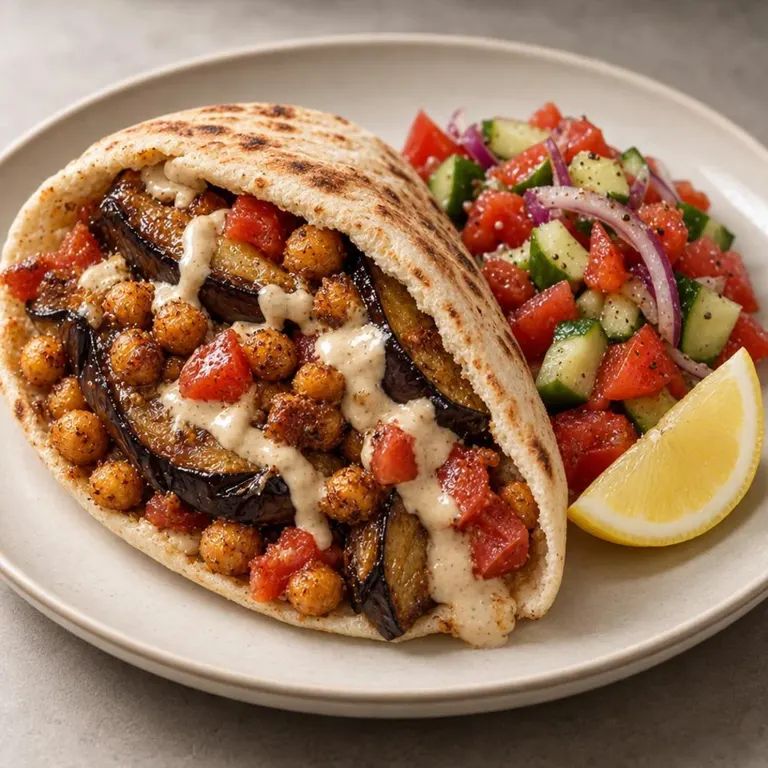 Roasted Eggplant with Chickpeas & Tahini