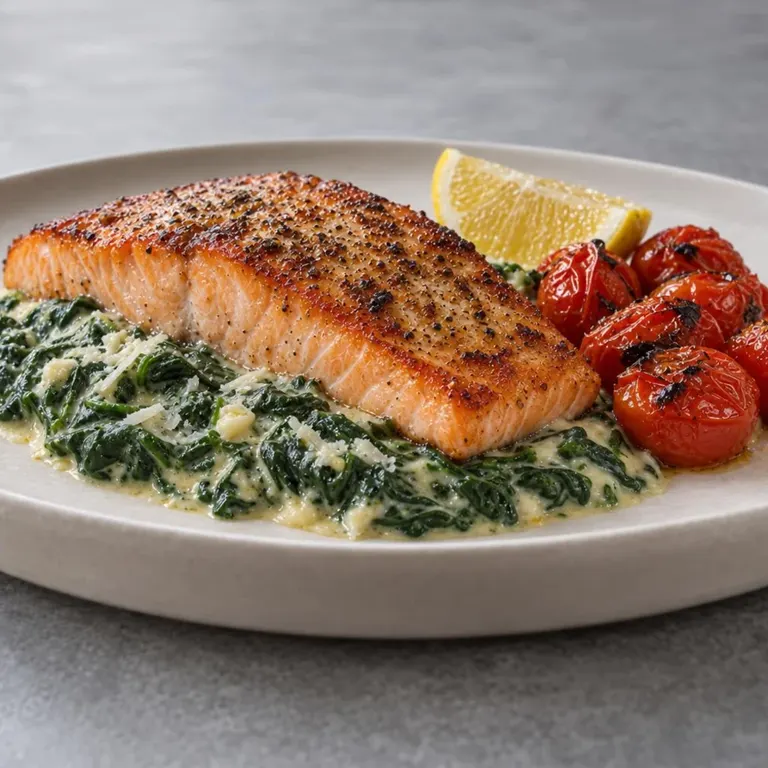 Salmon with Creamy Garlic Spinach