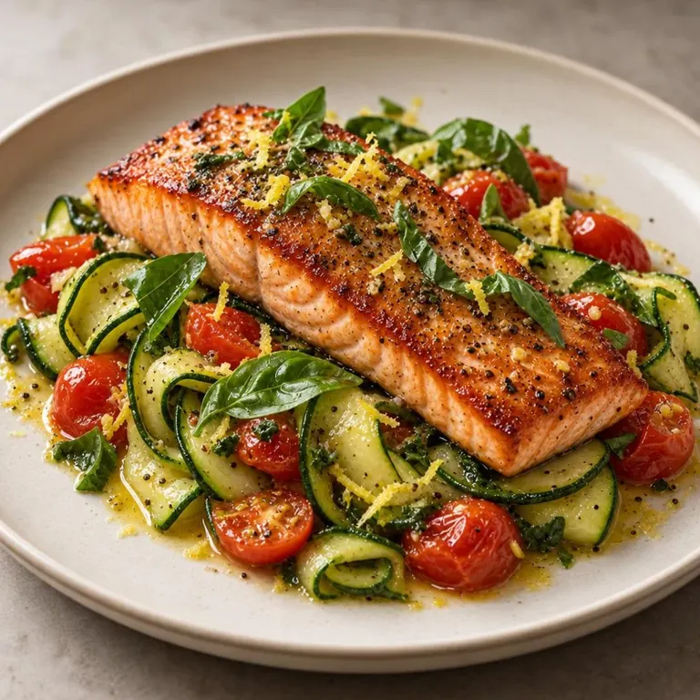 Salmon with Zucchini Ribbons & Basil