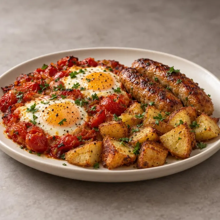 Sat: Baked eggs with sausage & potatoes