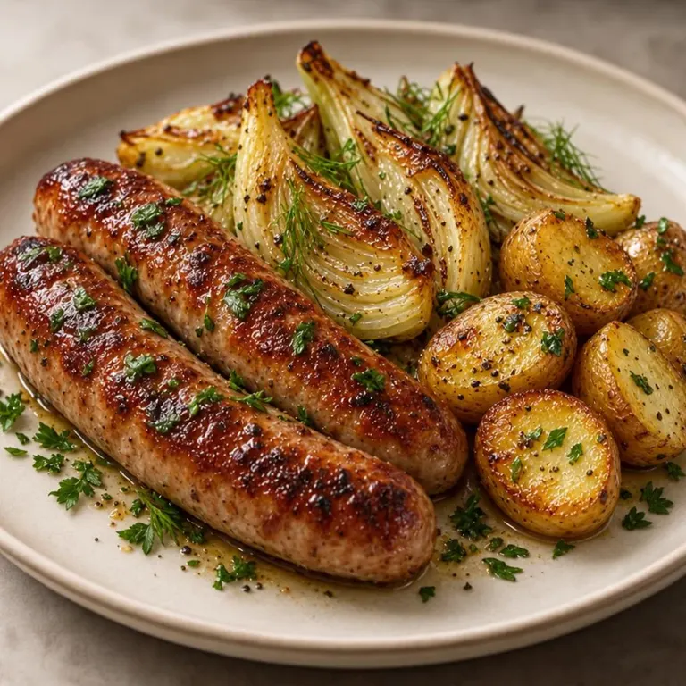 Sausage, fennel & baby potato tray