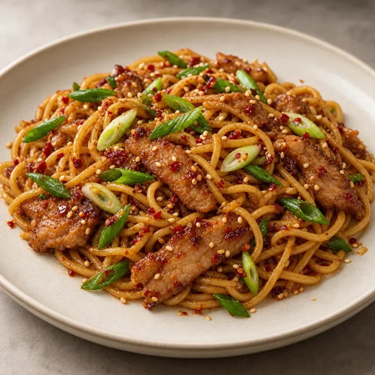 Sesame pork noodles