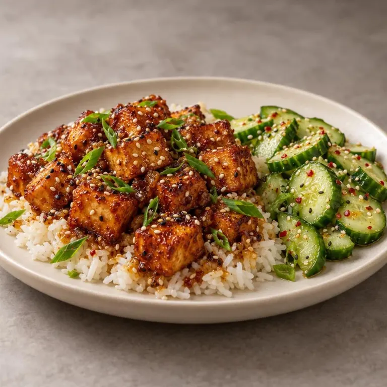 Sesame tofu rice with cucumber