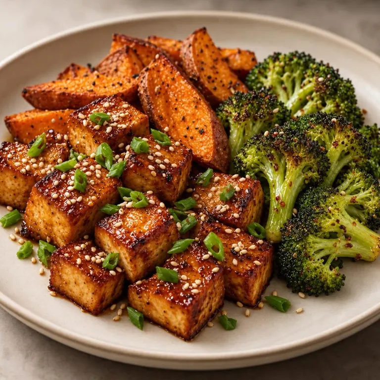 Sesame tofu with sweet potato & broccoli