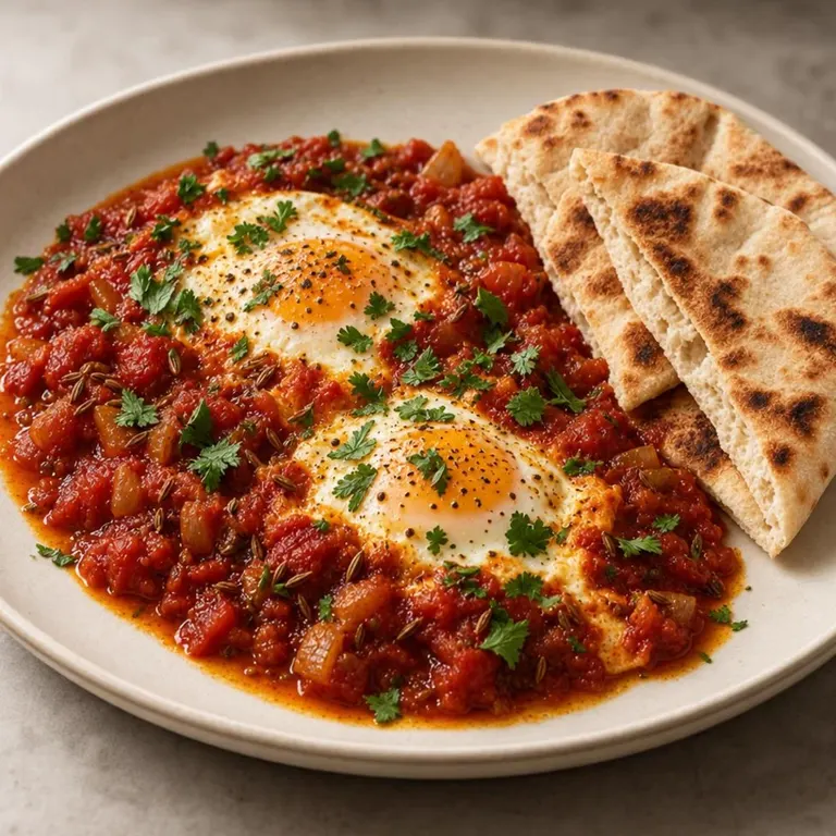 Skillet shakshuka with warm pita