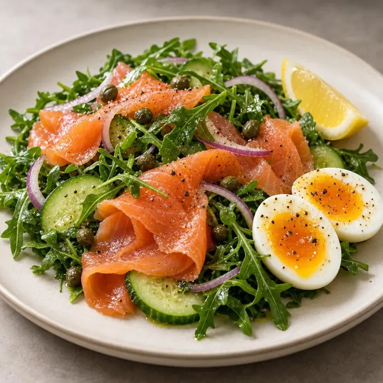 Smoked Salmon Arugula Salad with Boiled Egg