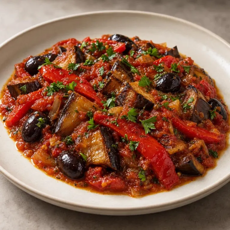 Smoky Eggplant & Pepper Stew with Olives