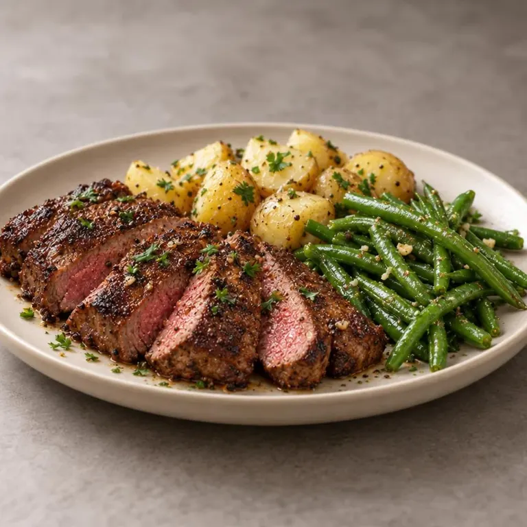 Steak with potatoes and green beans