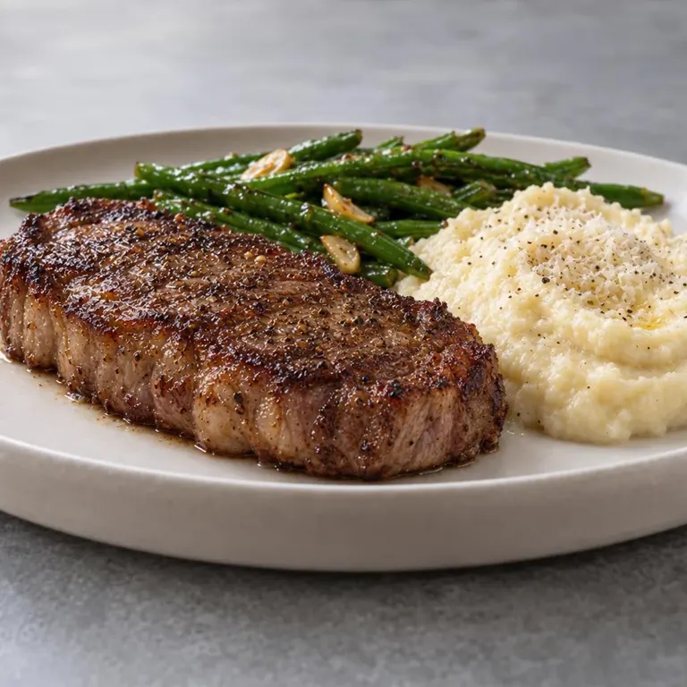 Steak with Garlic Cauliflower Mash