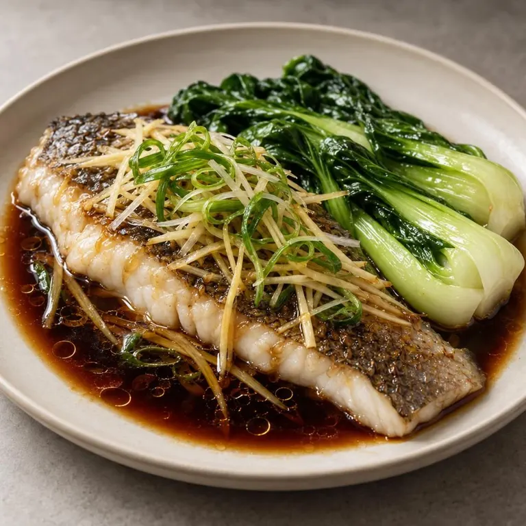Steamed Ginger Sea Bass with Bok Choy