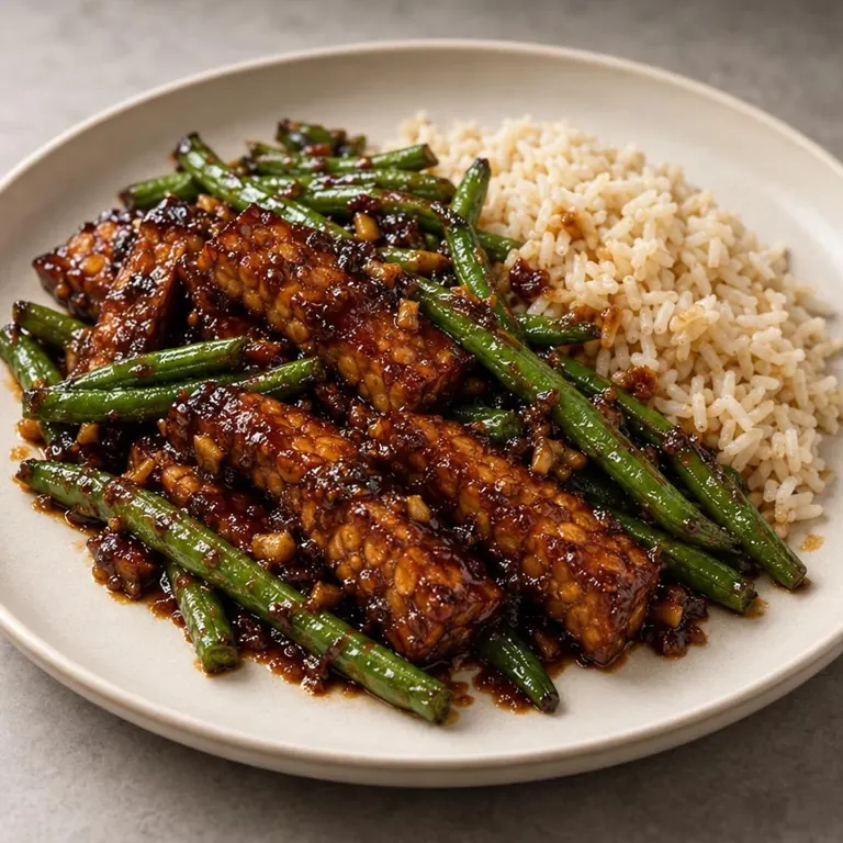 Sticky Hoisin Tempeh with Green Beans
