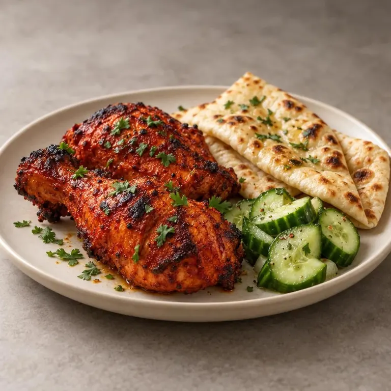 Baked tandoori chicken with naan