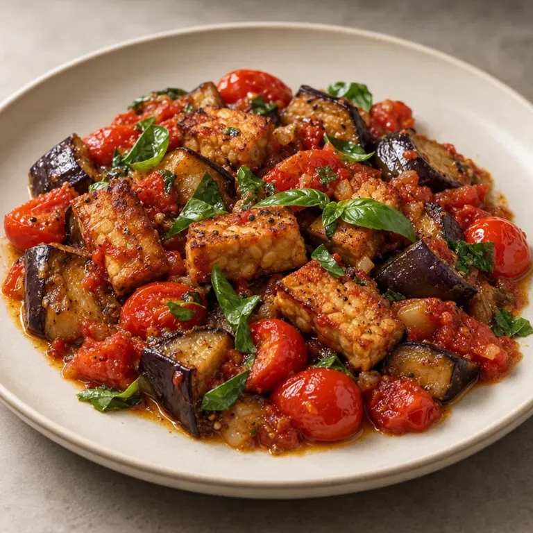 Tempeh, Eggplant & Tomato Skillet