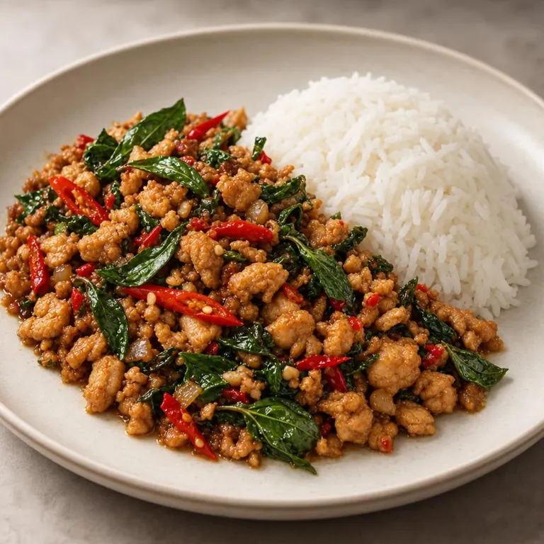 Thai basil chicken over rice
