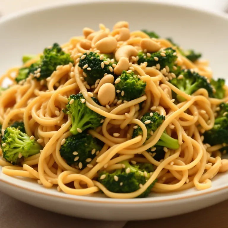 Sesame tofu noodles with broccoli