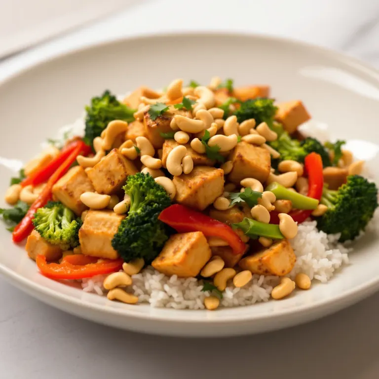 Crispy tofu, cashew & satay veg bowl