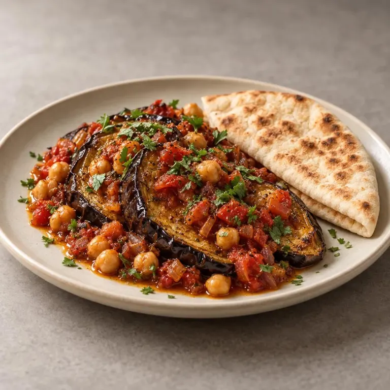 Tomato eggplant chickpeas with pita