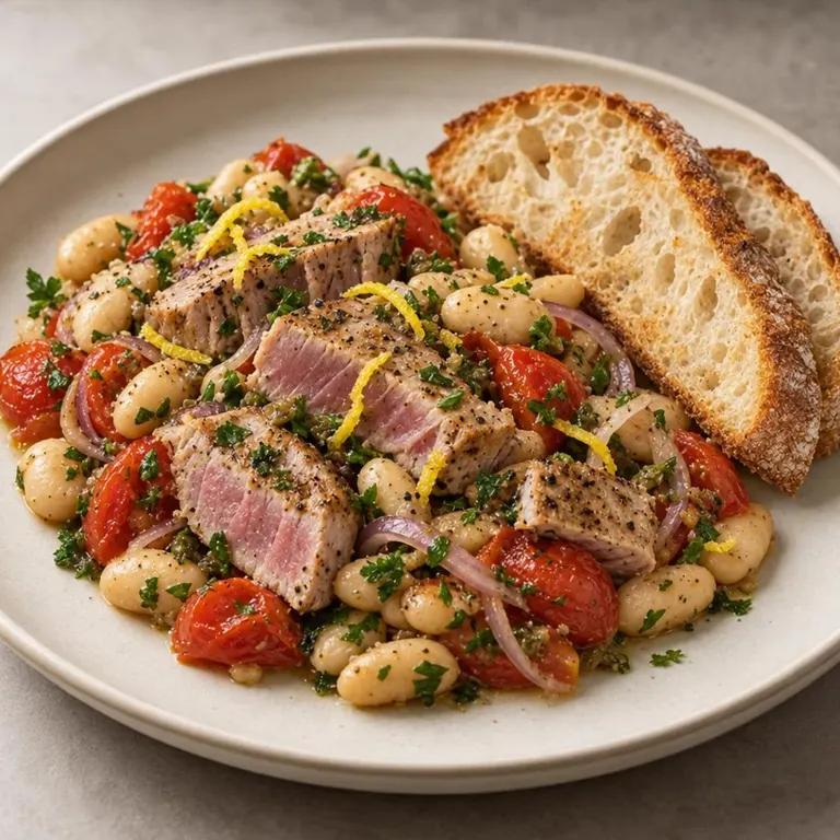 Lemon tuna and bean skillet with bread