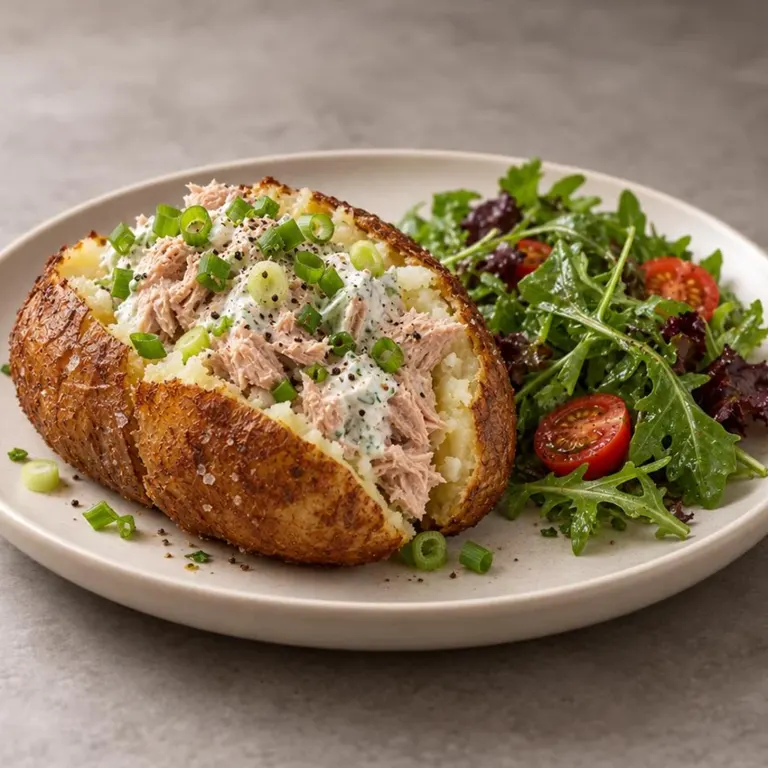 Tuna, scallion & yogurt baked potato
